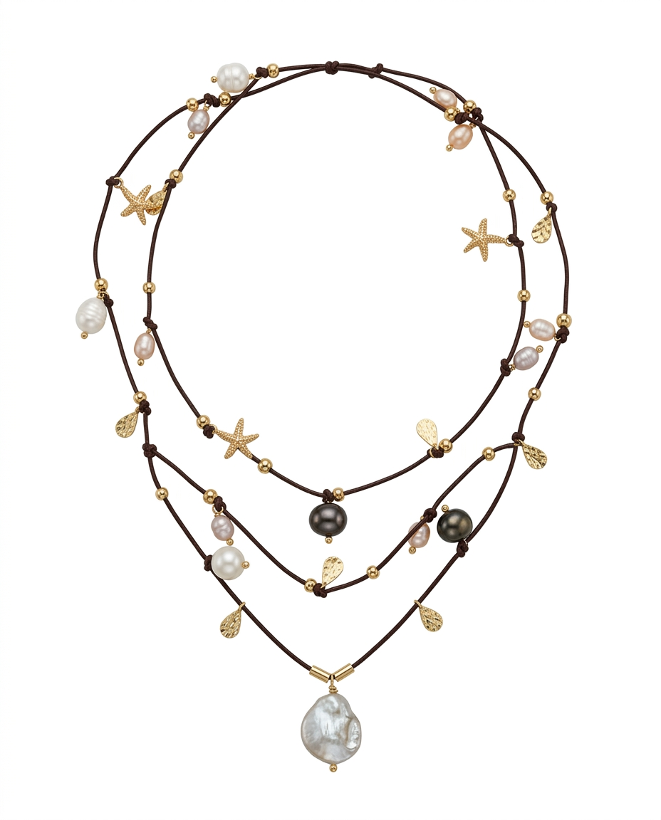 Collar Nudo Cuero Perlas