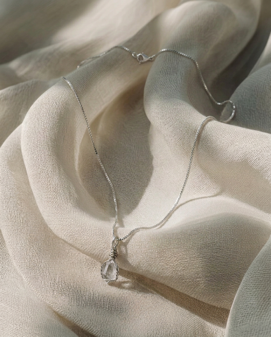 Collar Diamante Herkimer Plata