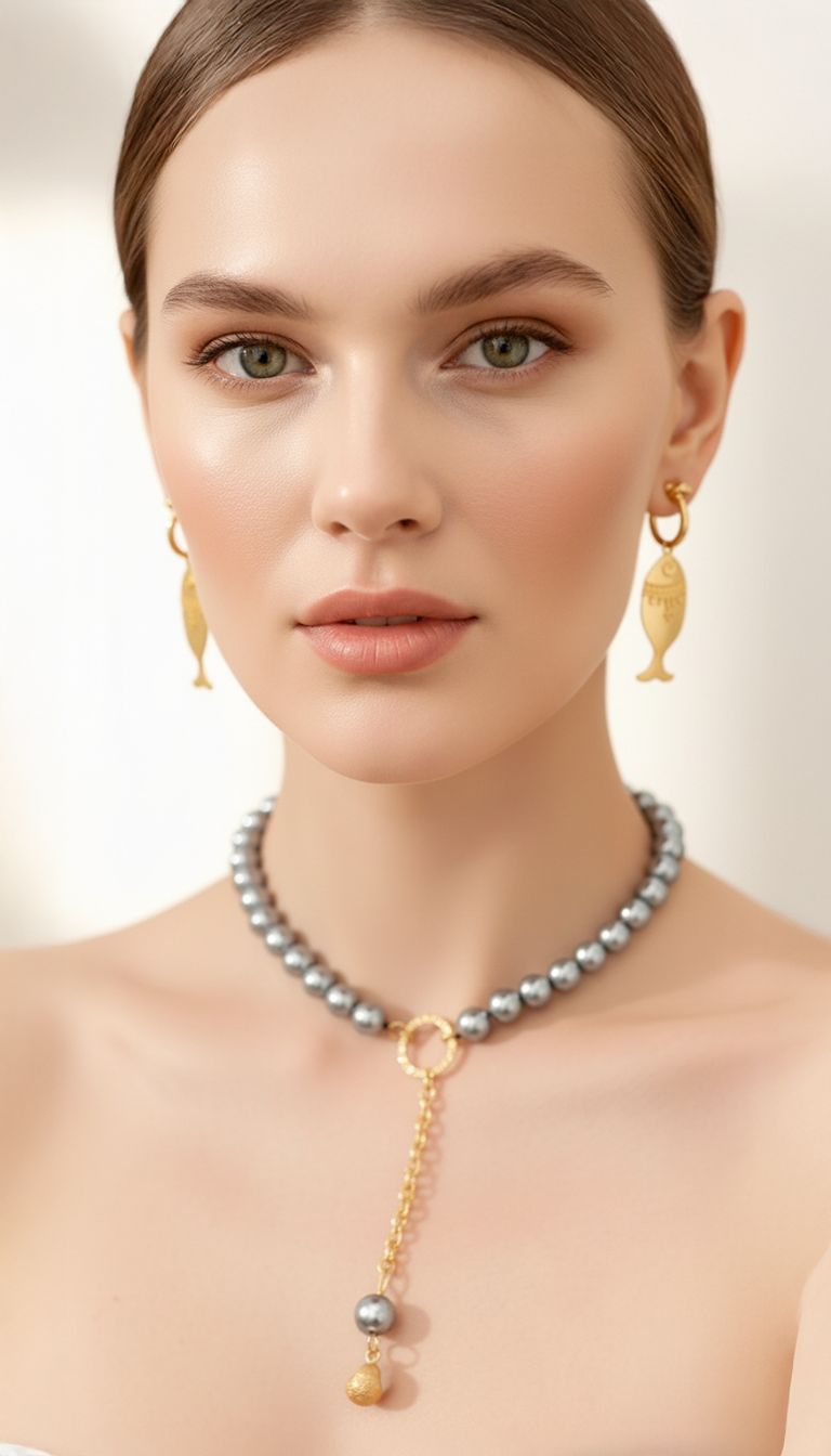 Collar Perlas Grises