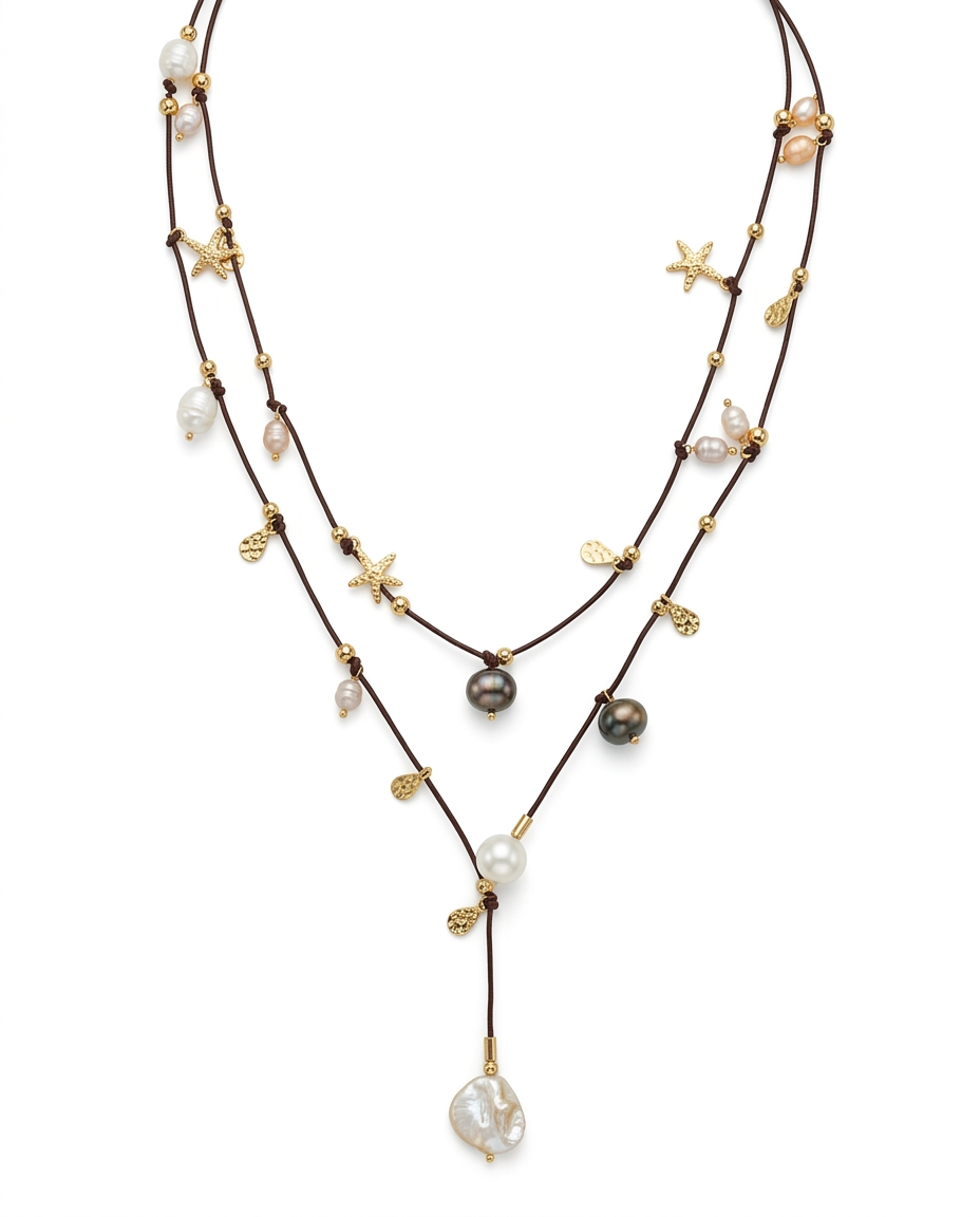Collar Nudo Cuero Perlas