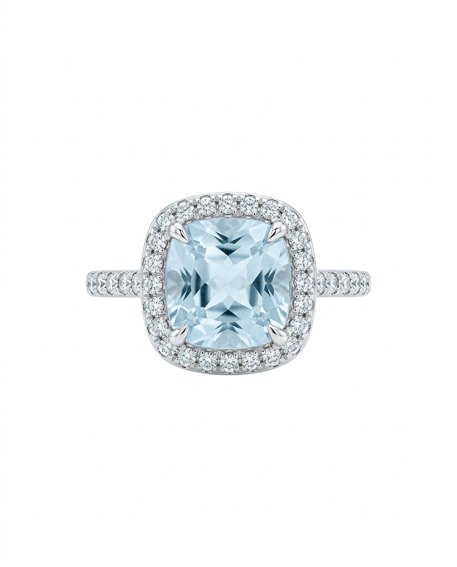 Anillo Agua Marina Platino