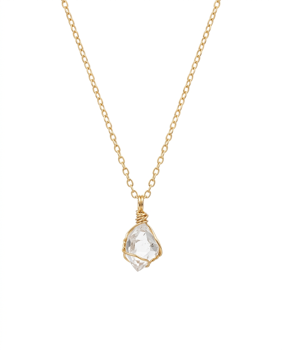 Collar Diamante Herkimer Oro