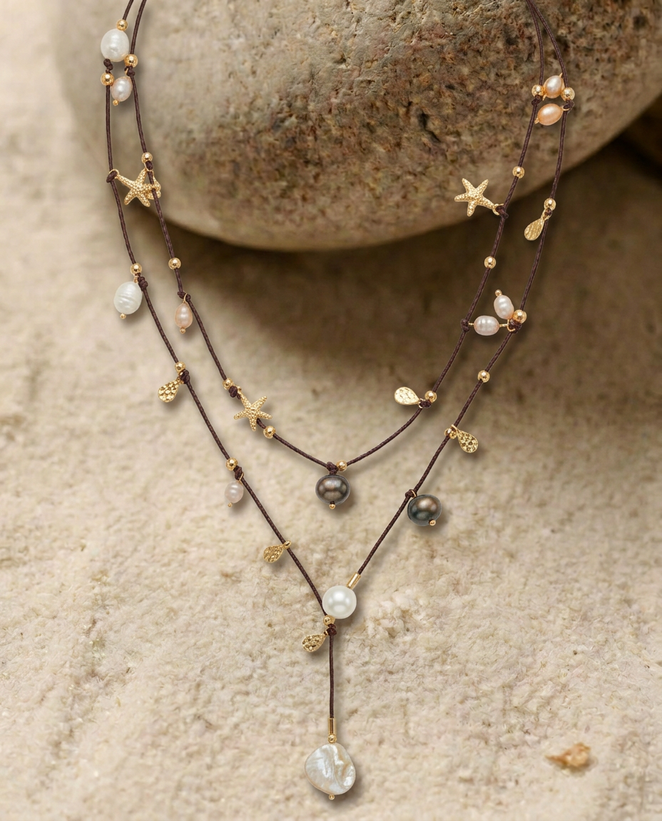 Collar Nudo Cuero Perlas