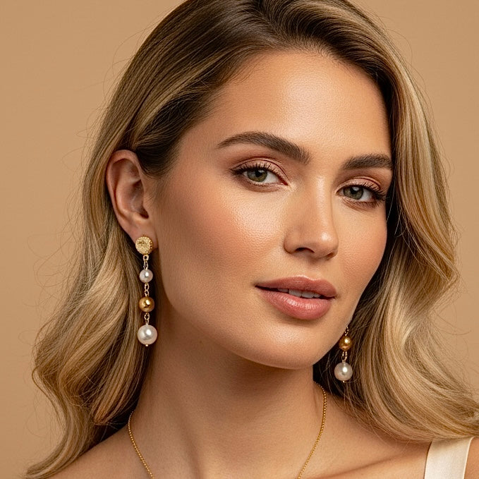 Aros Cascada Perlas Oro