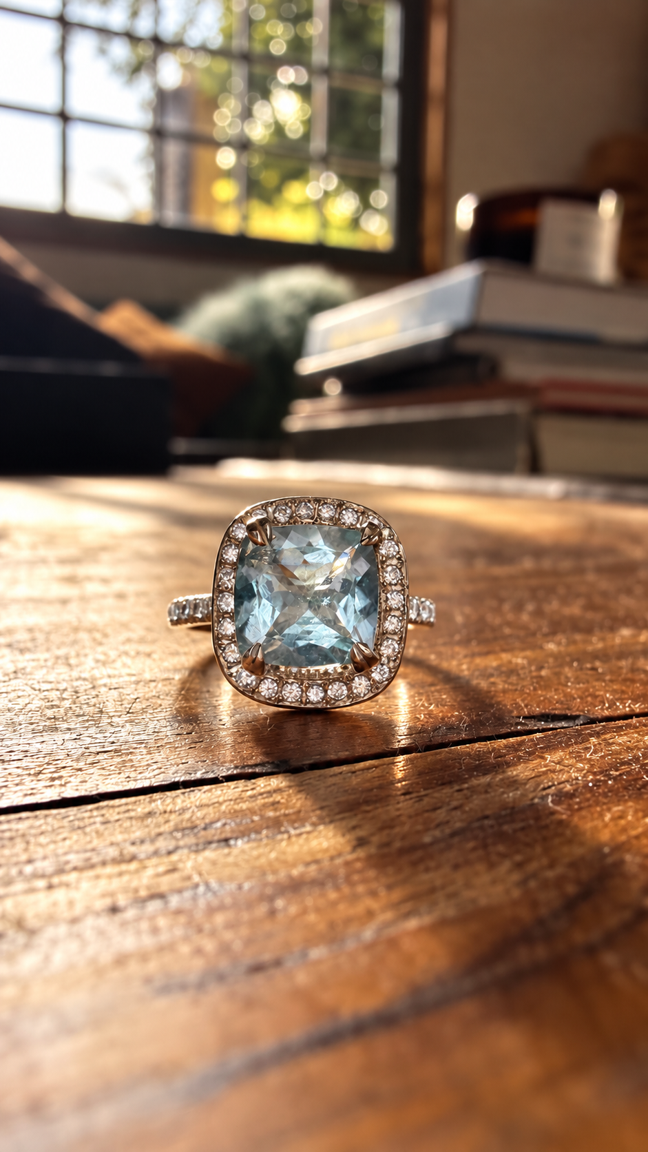 Anillo Agua Marina Platino