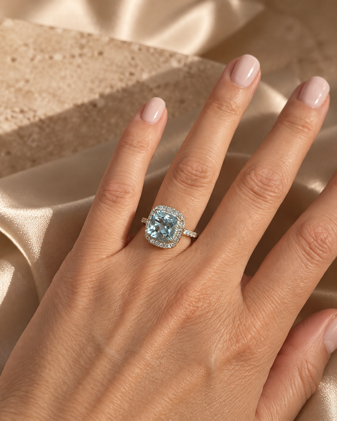 Anillo Agua Marina Platino